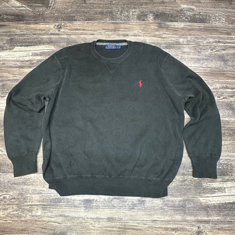 Polo Ralph Lauren Crewneck Sweatshirt Black Red Pony Size Large GUC